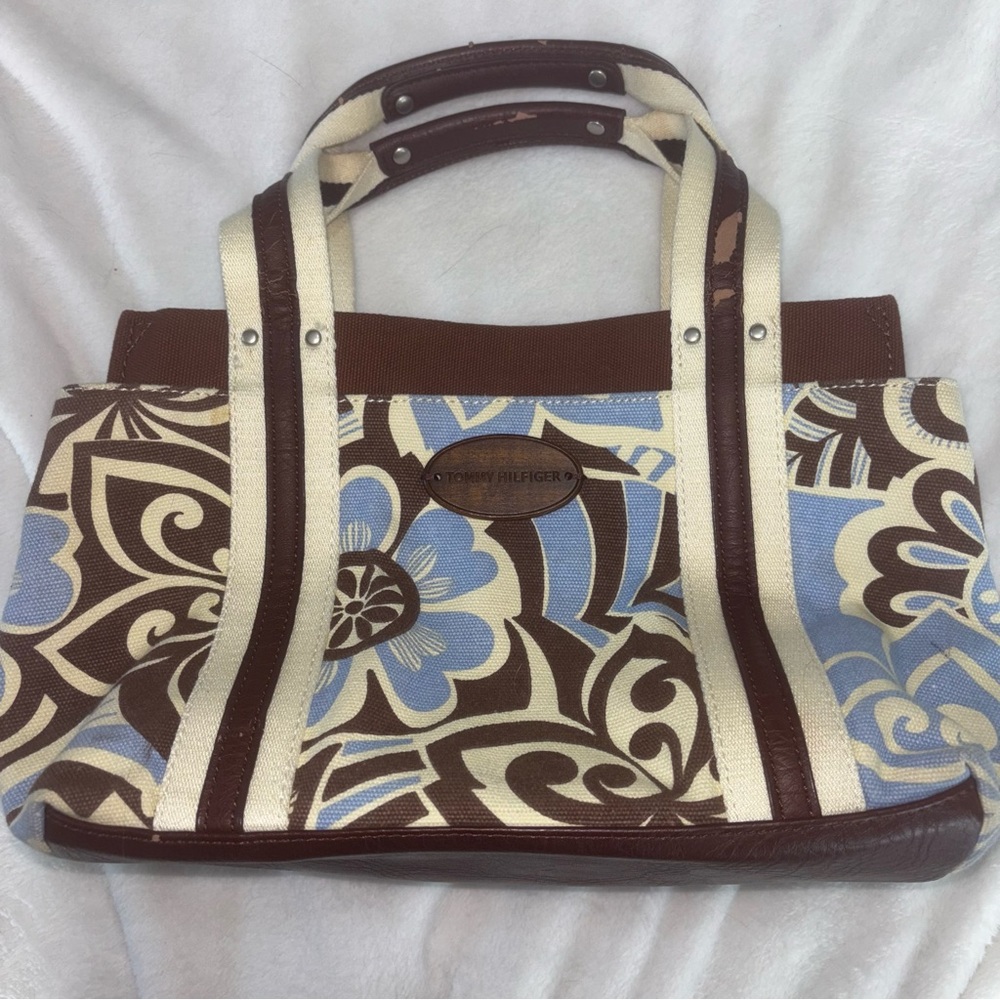 Tommy Hilfiger Brown and Blue Floral Tote Bag